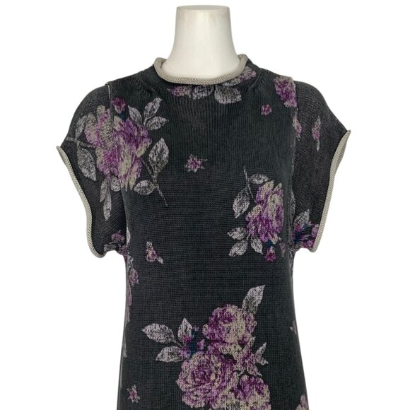 Free People Elaine Maxi Dress XS Floral Knit Distressed Hem Oversized Bohemian - Picture 6 of 14